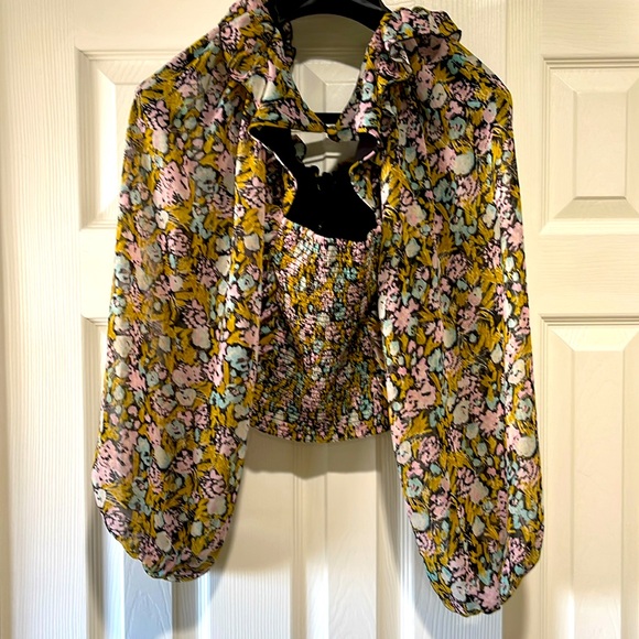 FREE PEOPLE MABEL CHIFFON FLORAL PRINT BLOUSE SIZE XS - Picture 11 of 13